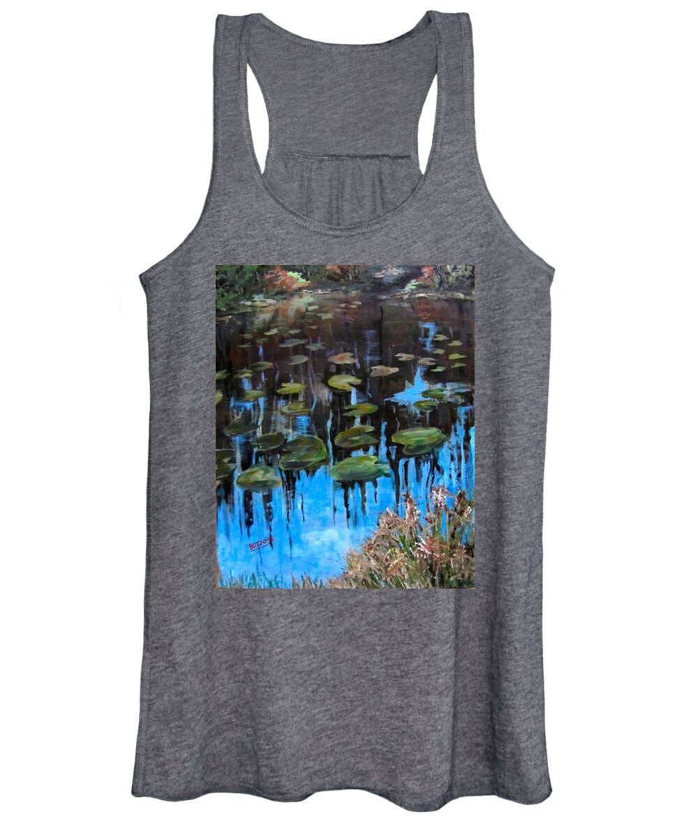 Acrylic Women's Tank Top featuring the painting Lilly Pads and Reflections by Barbara O'Toole