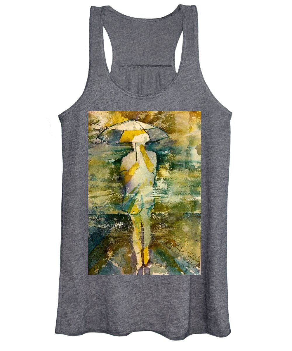 Jo Malone Women's Tank Top featuring the painting London Rain Theme by Debbie Lewis