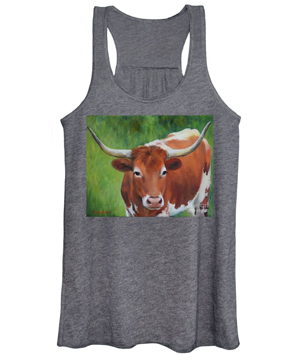 Longhorn Print Women's Tank Top featuring the painting Longhorn I by Cheri Wollenberg