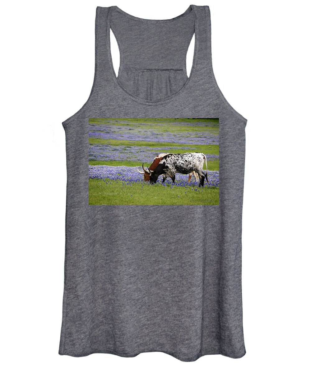 Longhorns Women's Tank Top featuring the photograph Longhorns Series No. 6 by Linda Lee Hall