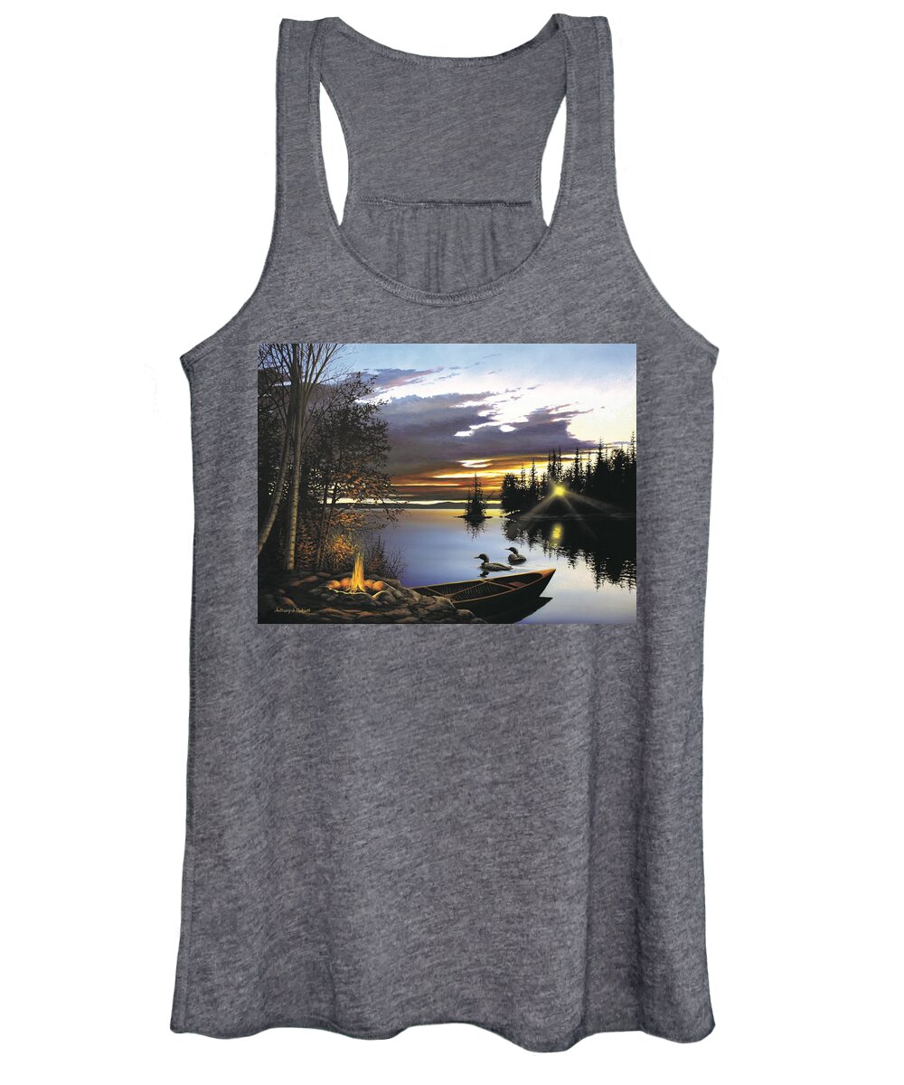 Loon Women's Tank Top featuring the painting Loon Lake by Anthony J Padgett