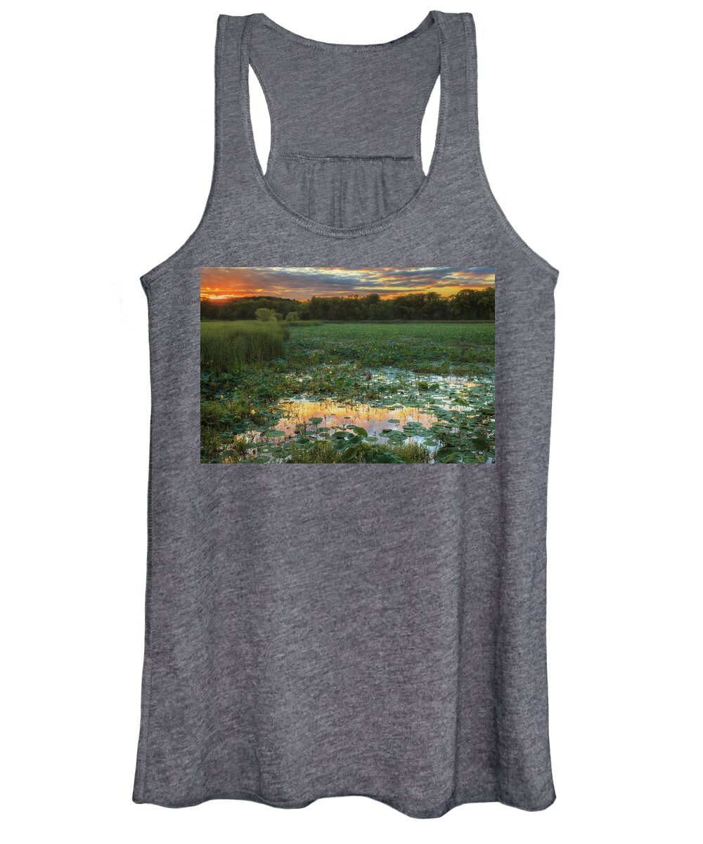 Concord Women's Tank Top featuring the photograph Lotus Sunset Water by Sylvia J Zarco
