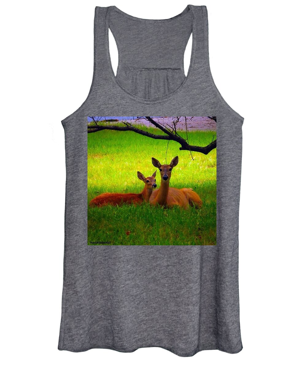 Fawn Women's Tank Top featuring the photograph #love It When These Two Are On My Front by Austin Tuxedo Cat