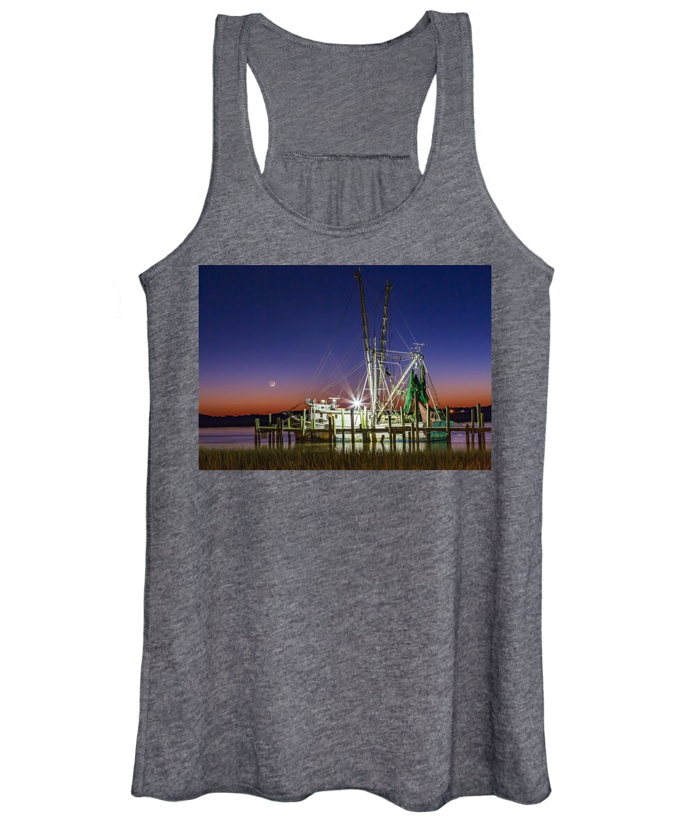 Folly Beach Women's Tank Top featuring the photograph Luck Chalm at Dusk by Donnie Whitaker