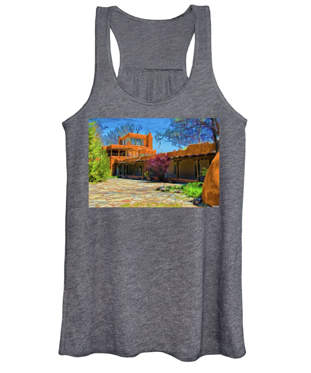 Santa Women's Tank Top featuring the digital art Mabel's courtyard as oil by Charles Muhle