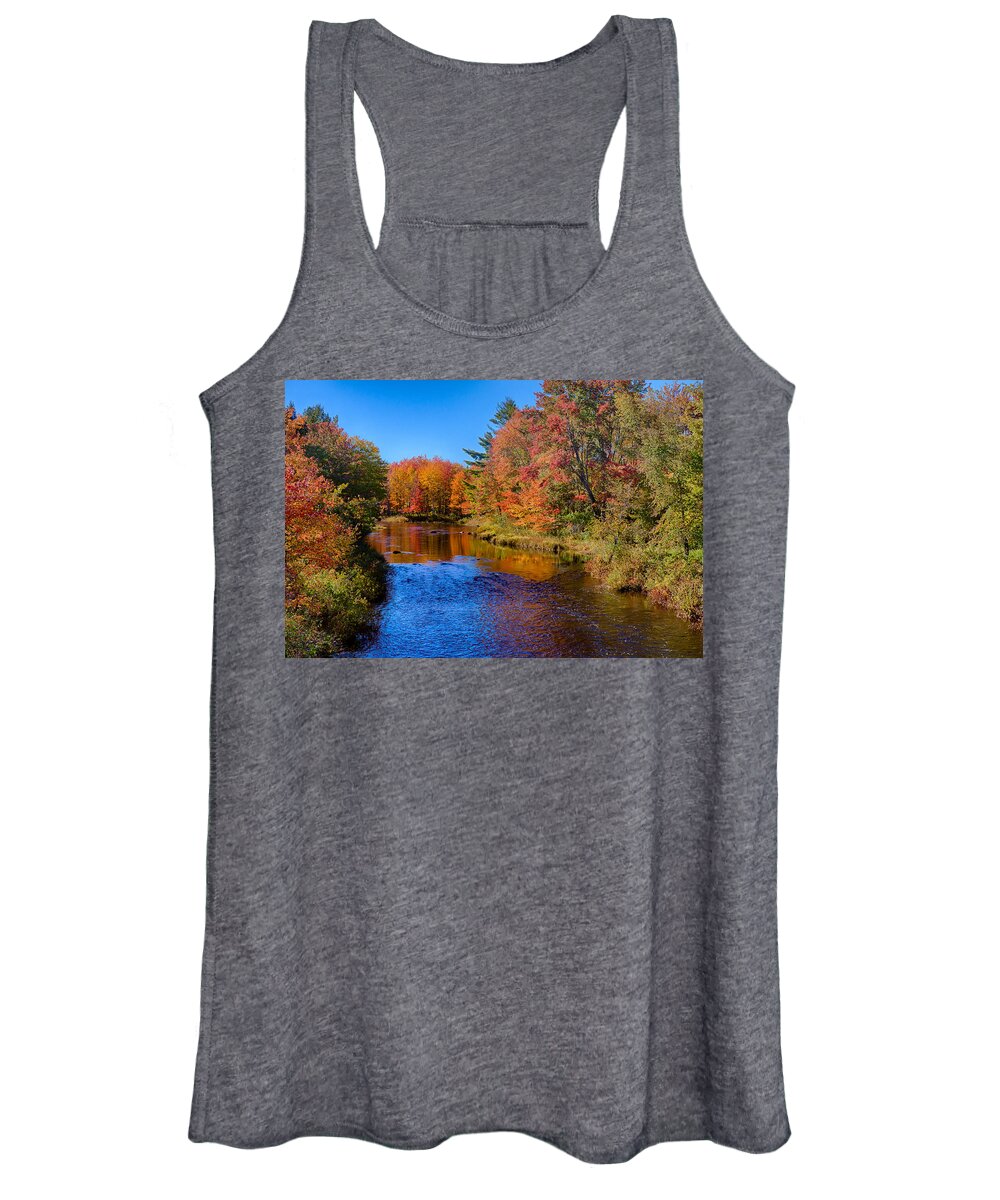 Maine Fall Colors Women's Tank Top featuring the photograph Maine brook in Afternoon with fall color reflection by Jeff Folger
