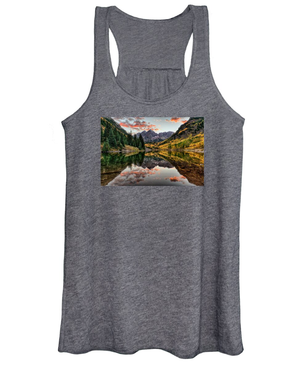 Maroon Bells Women's Tank Top featuring the photograph Maroon Bells at Sunset by David Soldano