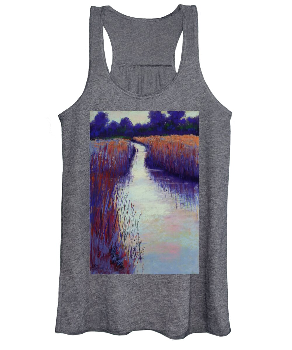 Landscape Women's Tank Top featuring the painting Marshy Reeds by Lisa Crisman