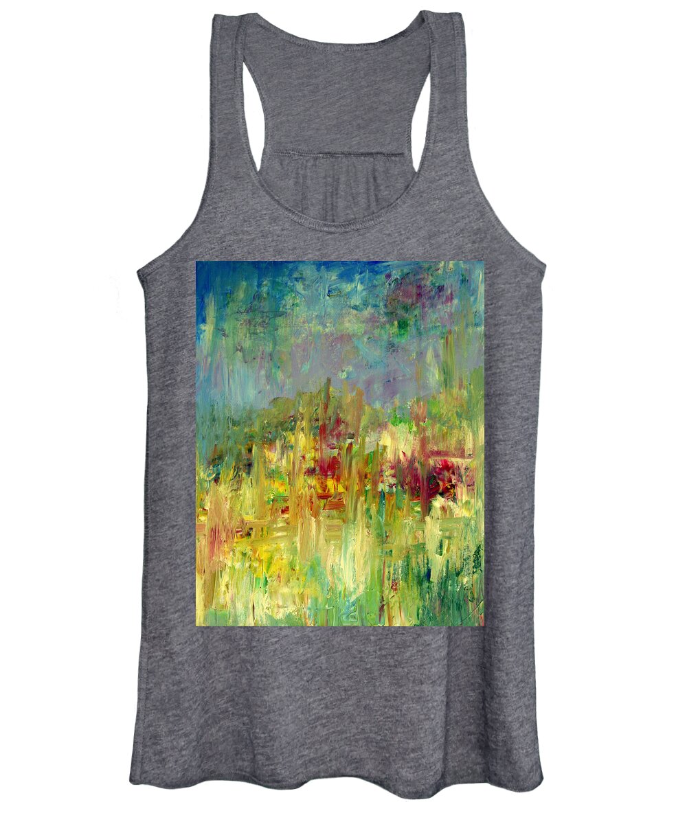Abstract Women's Tank Top featuring the painting Memories of Grandmothers Flower Garden by Julie Lueders 