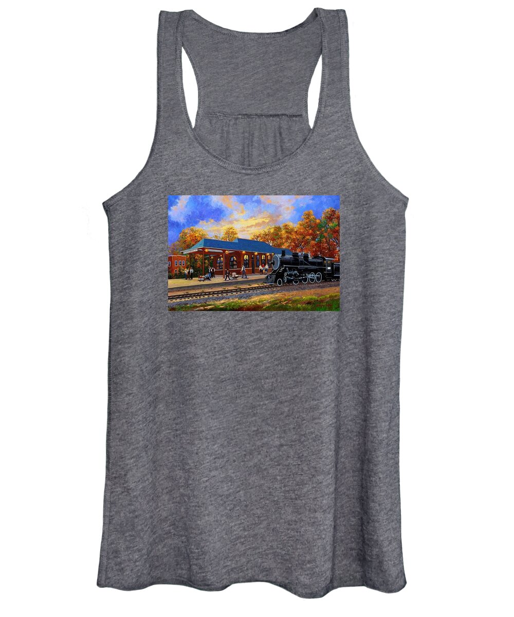 Schaefer Miles Women's Tank Top featuring the painting Memories, Train Depot Whitehall WI by Kevin Wendy Schaefer Miles