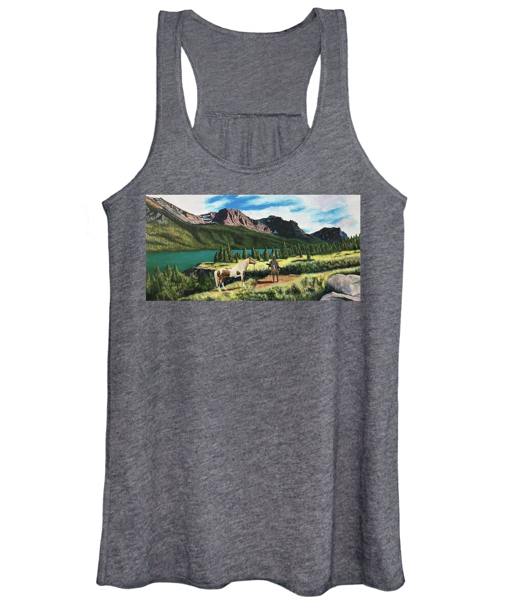 Landscape Women's Tank Top featuring the painting Minninnewah and Brave by Mr Dill
