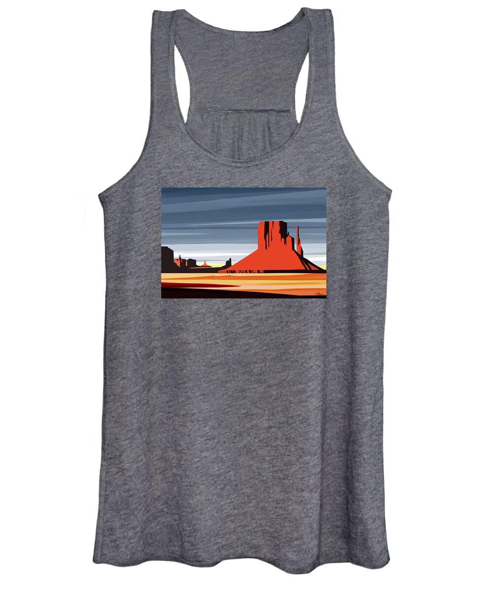 Arizona Landscape Painting Women's Tank Top featuring the painting Monument Valley sunset digital realism by Sassan Filsoof