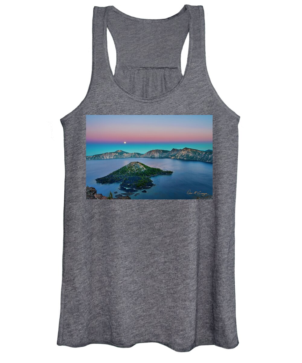 Crater Lake Women's Tank Top featuring the photograph Moon over Wizard Island by Dan McGeorge