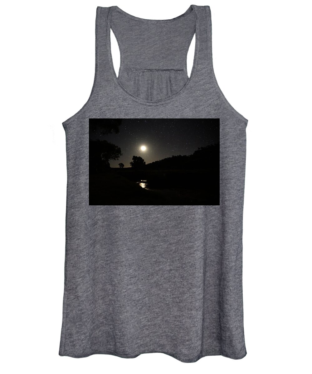 Palm Valley Women's Tank Top featuring the photograph Moon Set Over Palm Valley 2 by Paul Svensen
