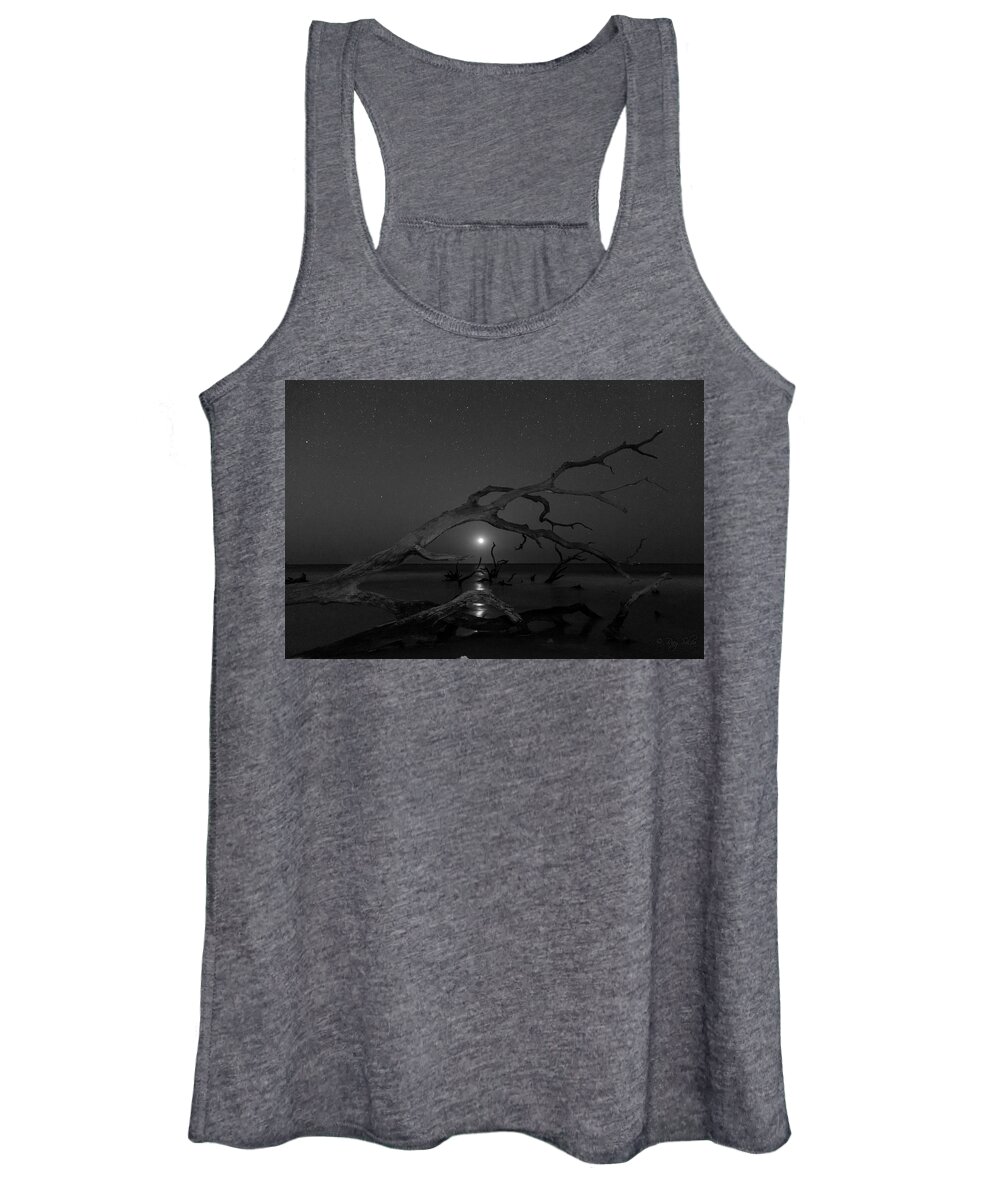 Wassaw Island Women's Tank Top featuring the photograph Moonrise in Monochrome by Ray Silva