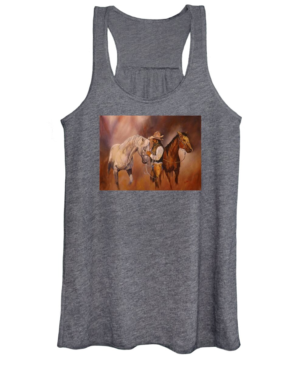 Western Women's Tank Top featuring the painting Morning Choice by Barry BLAKE