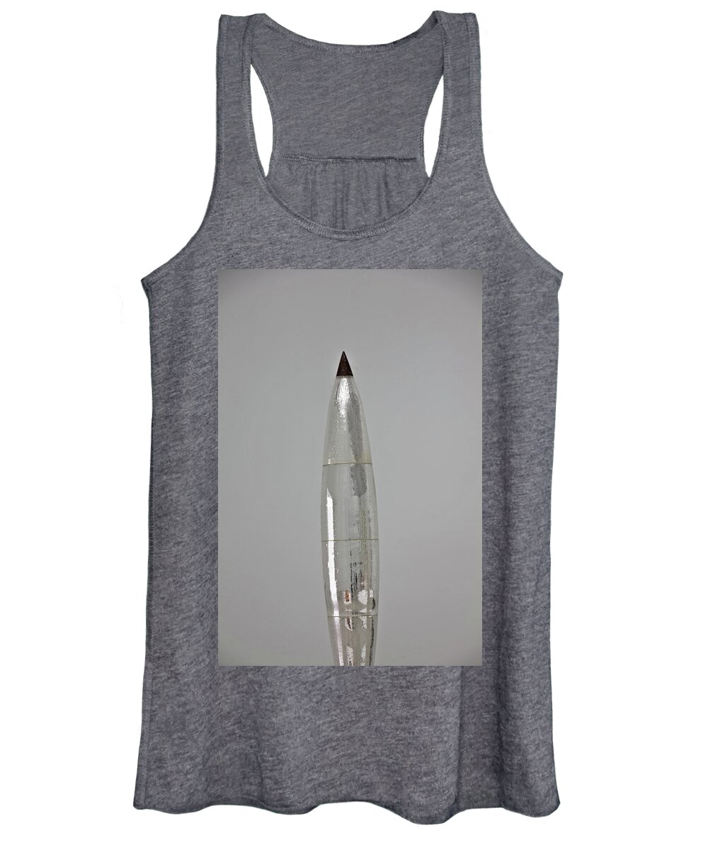 Mostly Black And White Silver Rocket Suppository Gray Background Black Tipped Women's Tank Top featuring the photograph Mostly Black and White Silver Rocket Suppository Gray background Black Tipped 2 8282017 by David Frederick