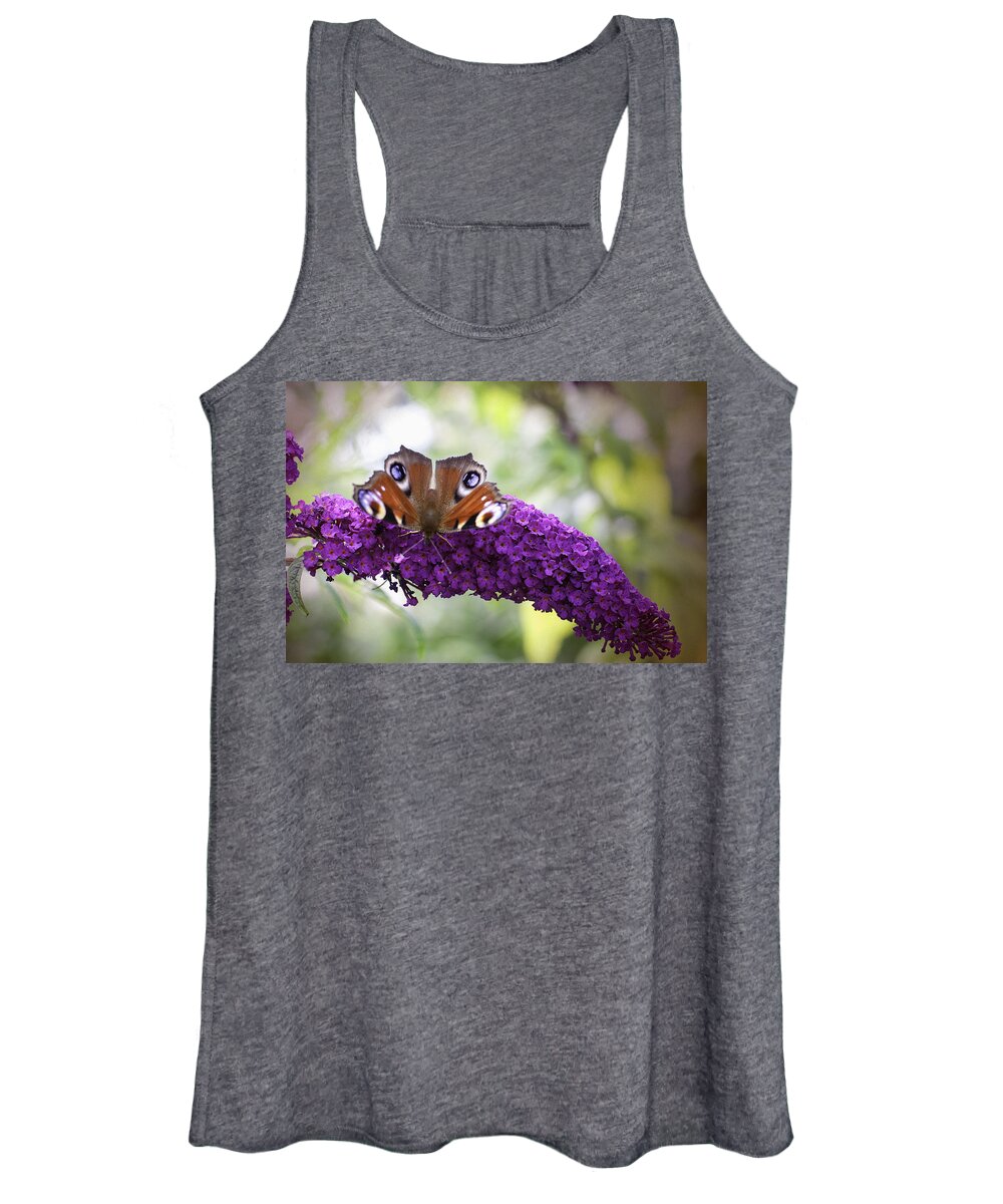 Month On Purple Flower Women's Tank Top featuring the photograph Moth on Purple Flower by Phyllis Taylor