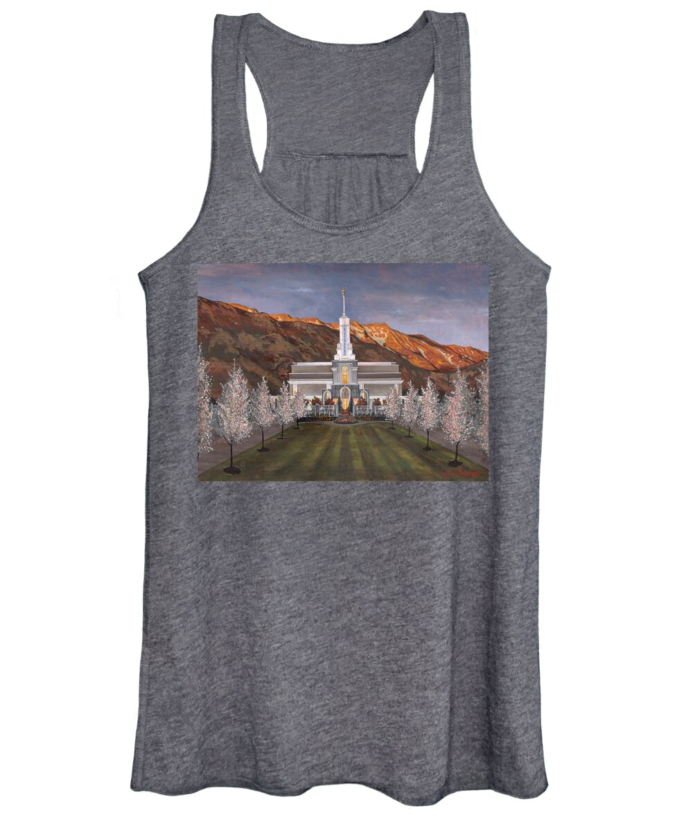 Temple Women's Tank Top featuring the painting Mount Timpanogos Temple by Jeff Brimley