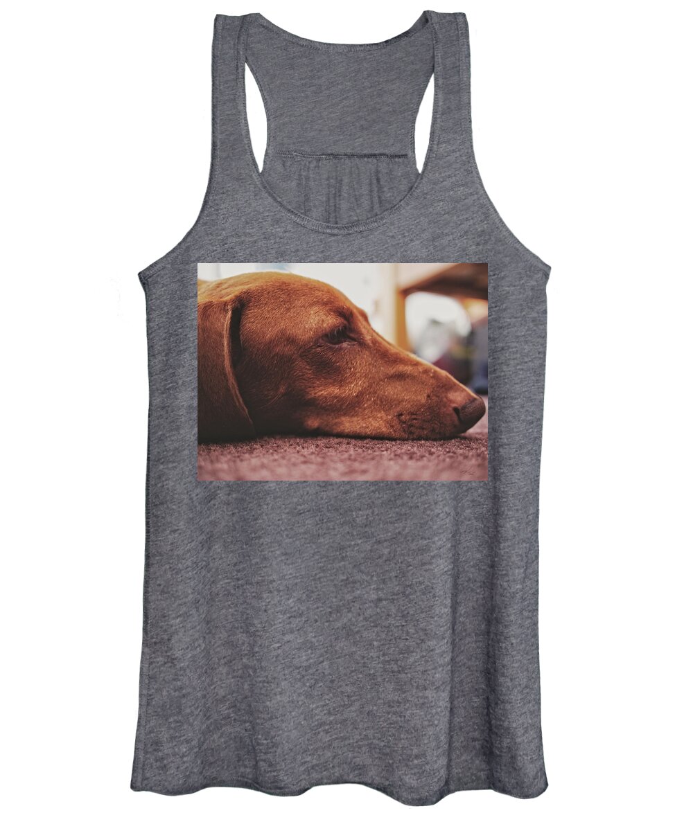 Portrait Women's Tank Top featuring the photograph Mr Fritz pose laying down by Michael Blaine