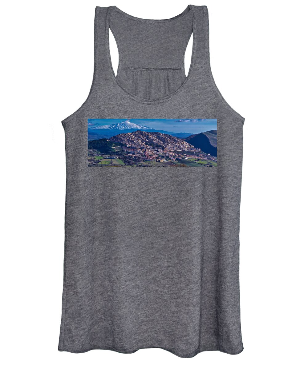 Volcano Women's Tank Top featuring the photograph Mt. Etna and Gangi by Richard Gehlbach