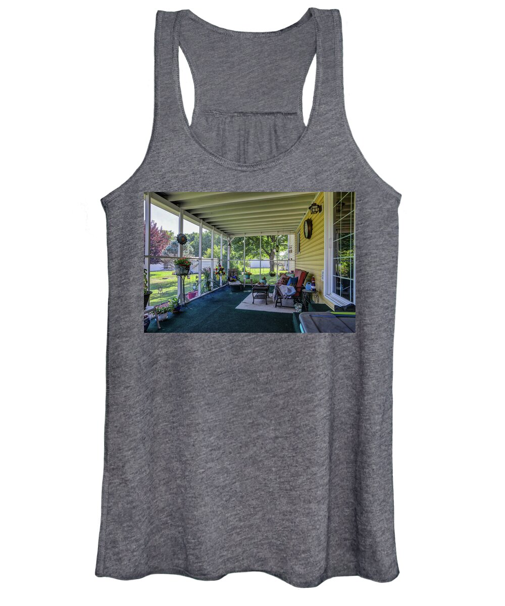 Real Estate Photography Women's Tank Top featuring the photograph Mt Vernon Screen Room by Jeff Kurtz