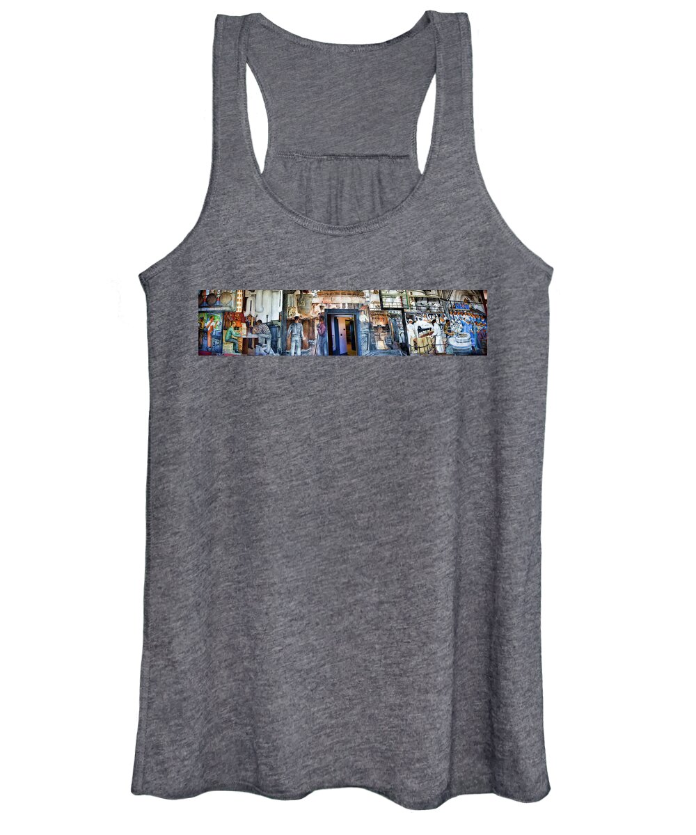 San Francisco Women's Tank Top featuring the photograph Mural Coit Tower Interior Panorama by Chuck Kuhn
