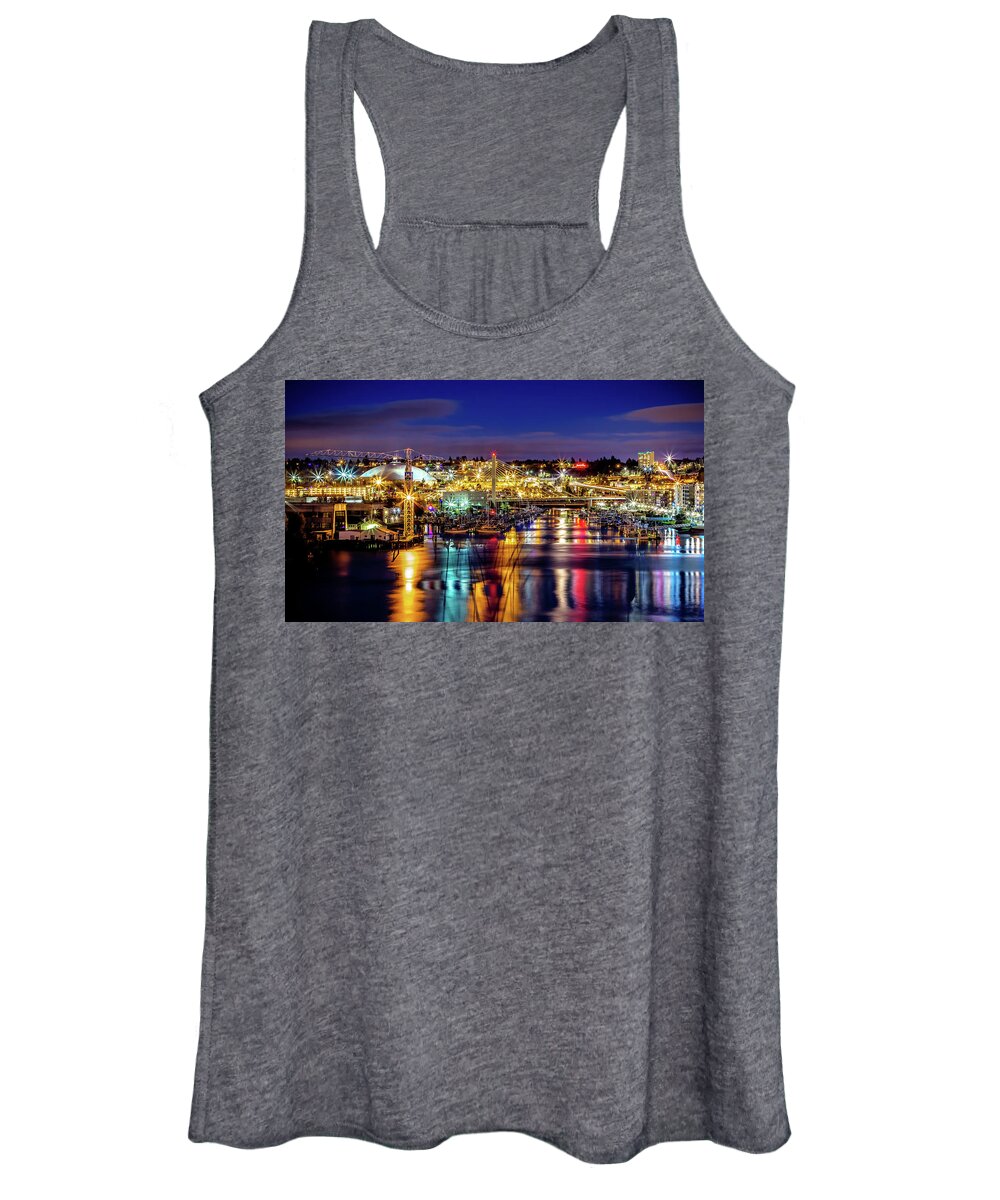 Murray Women's Tank Top featuring the photograph Murray Morgan Bridge View During Blue Hour in HDR by Rob Green