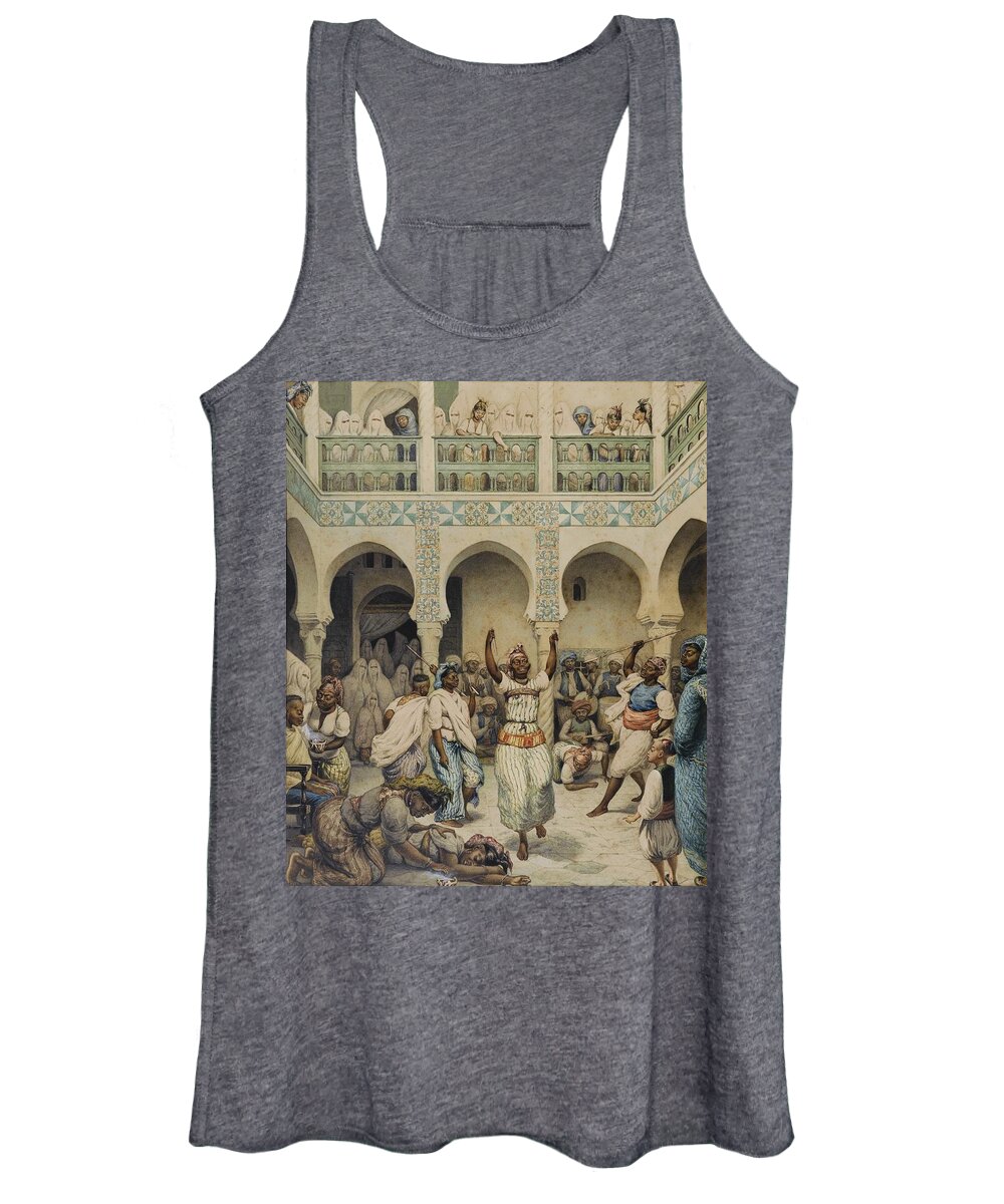 Durandalger ; Musicians And African Dancers In The Courtyard Of A Palace; Watercolor On Paper Women's Tank Top featuring the painting Musicians And African Dancers by Eastern Accents