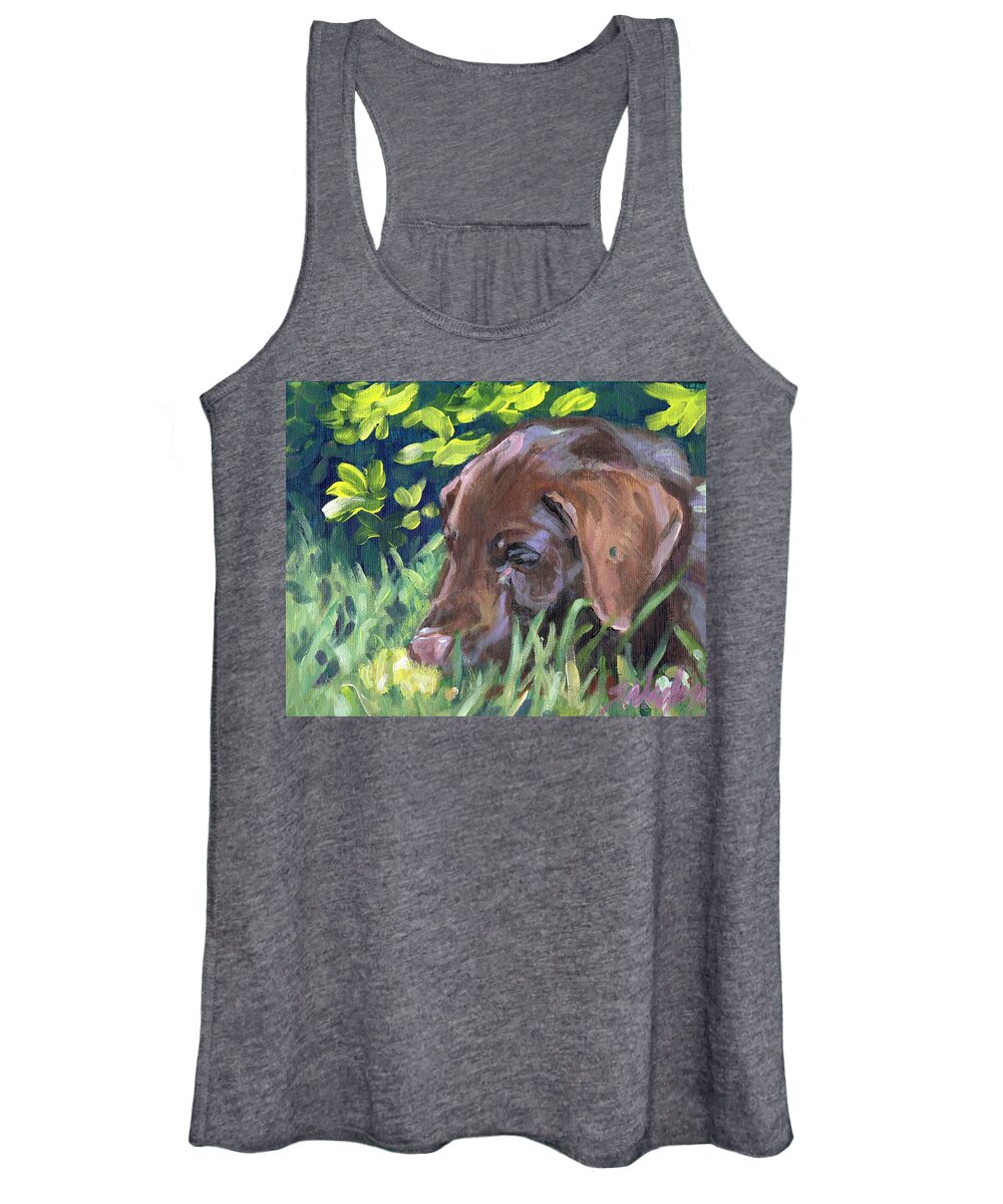 Chocolate Lab Women's Tank Top featuring the painting My Forever Home by Sheila Wedegis