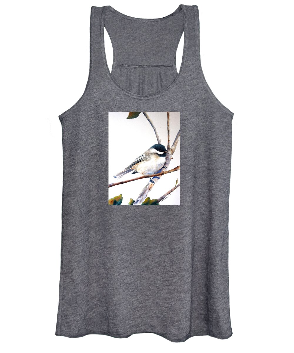 Black Capped Chickadee Women's Tank Top featuring the painting My Little Chickadee by Brenda Beck Fisher