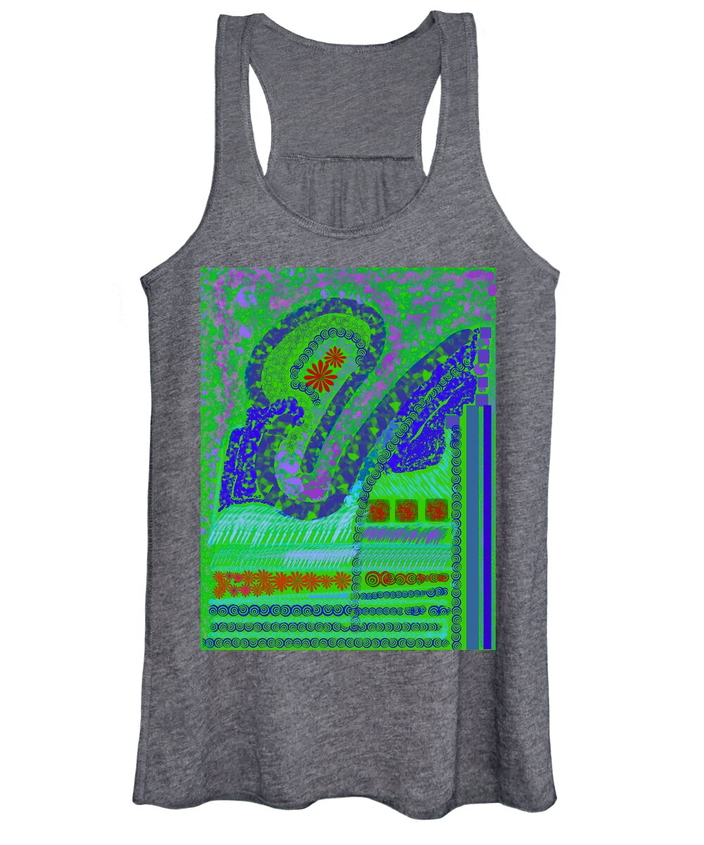 Abstract Colors Fabricdesign Blues Greens Women's Tank Top featuring the digital art My Yard 3 by Suzanne Udell Levinger