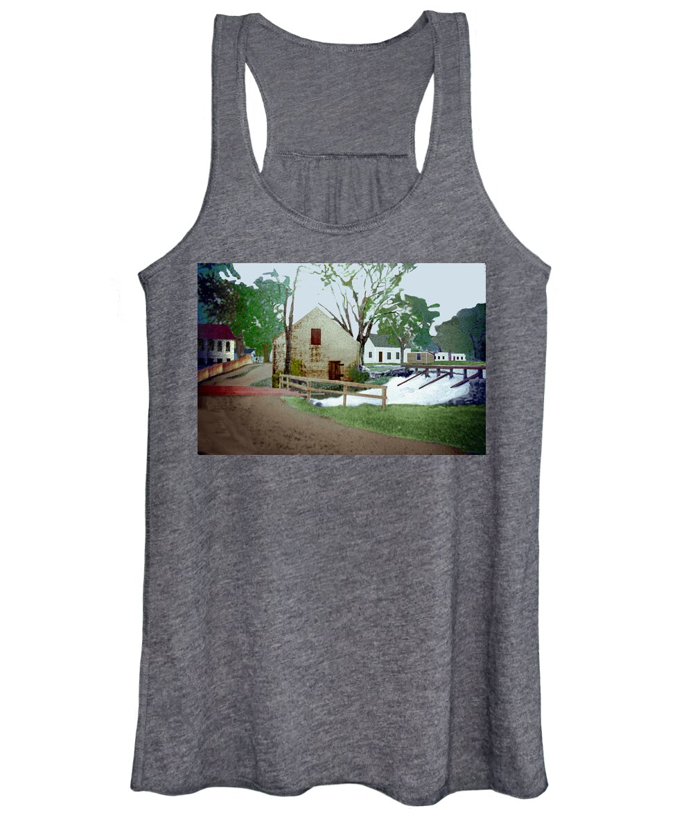 Grist Mill. Factory Women's Tank Top featuring the digital art Myrtle St Ashland c1880 by Cliff Wilson