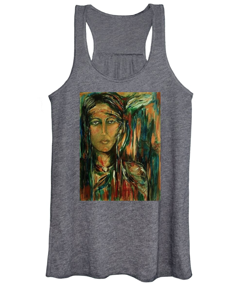 Cherokee Women's Tank Top featuring the painting Nancy Ward Beloved Woman Nanye by Dawn Caravetta Fisher