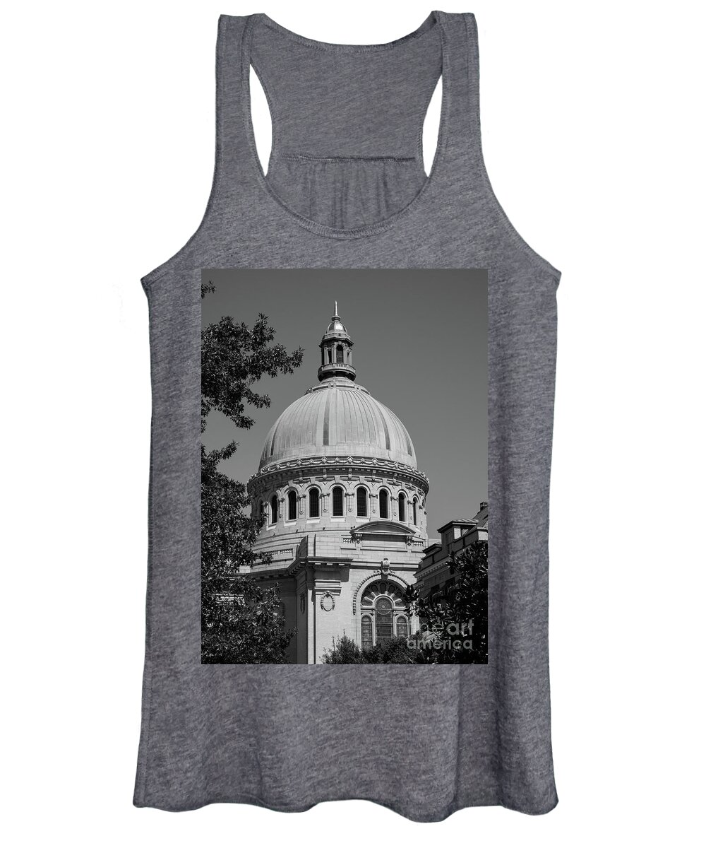 Naval Academy Women's Tank Top featuring the photograph Naval Academy Chapel - black and white by William Kuta