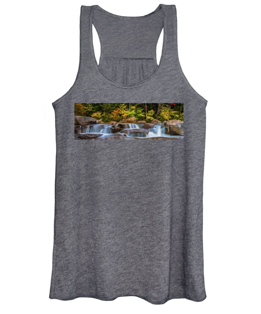 Fall Foliage Women's Tank Top featuring the photograph New Hampshire White Mountains Swift River Waterfall in Autumn with Fall Foliage by Ranjay Mitra