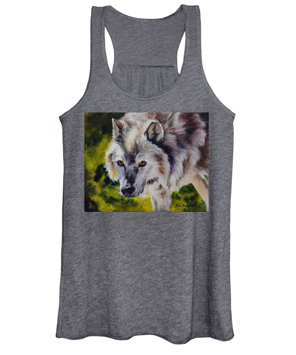 Wolf Women's Tank Top featuring the painting New Kid on the Block by Lori Brackett