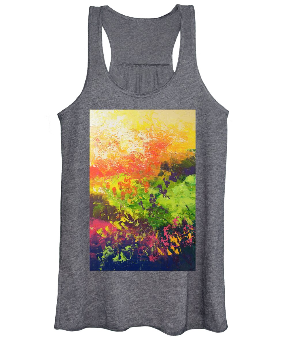 Abstract Women's Tank Top featuring the mixed media Irises by Linda Bailey