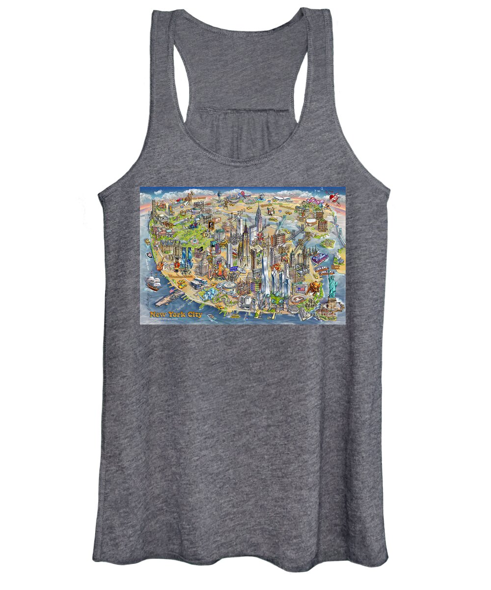 Manhattan Women's Tank Top featuring the painting New York City Illustrated Map by Maria Rabinky
