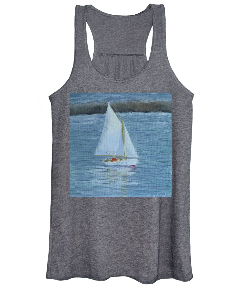 Sailing Ocean Seascape Ocean Boats Maine Women's Tank Top featuring the painting Nice Day For A Sail by Scott W White
