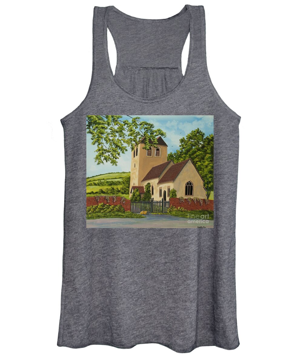 Church Women's Tank Top featuring the painting Norman Church In Fingest by Charlotte Blanchard