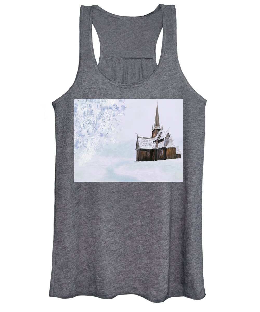 Victor Shelley Women's Tank Top featuring the painting Norsk Kirke by Victor Shelley