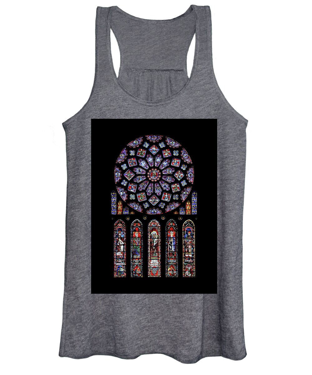 Chartres Women's Tank Top featuring the glass art North Rose Window of Chartres Cathedral by Photographed by Guillaume Piolle