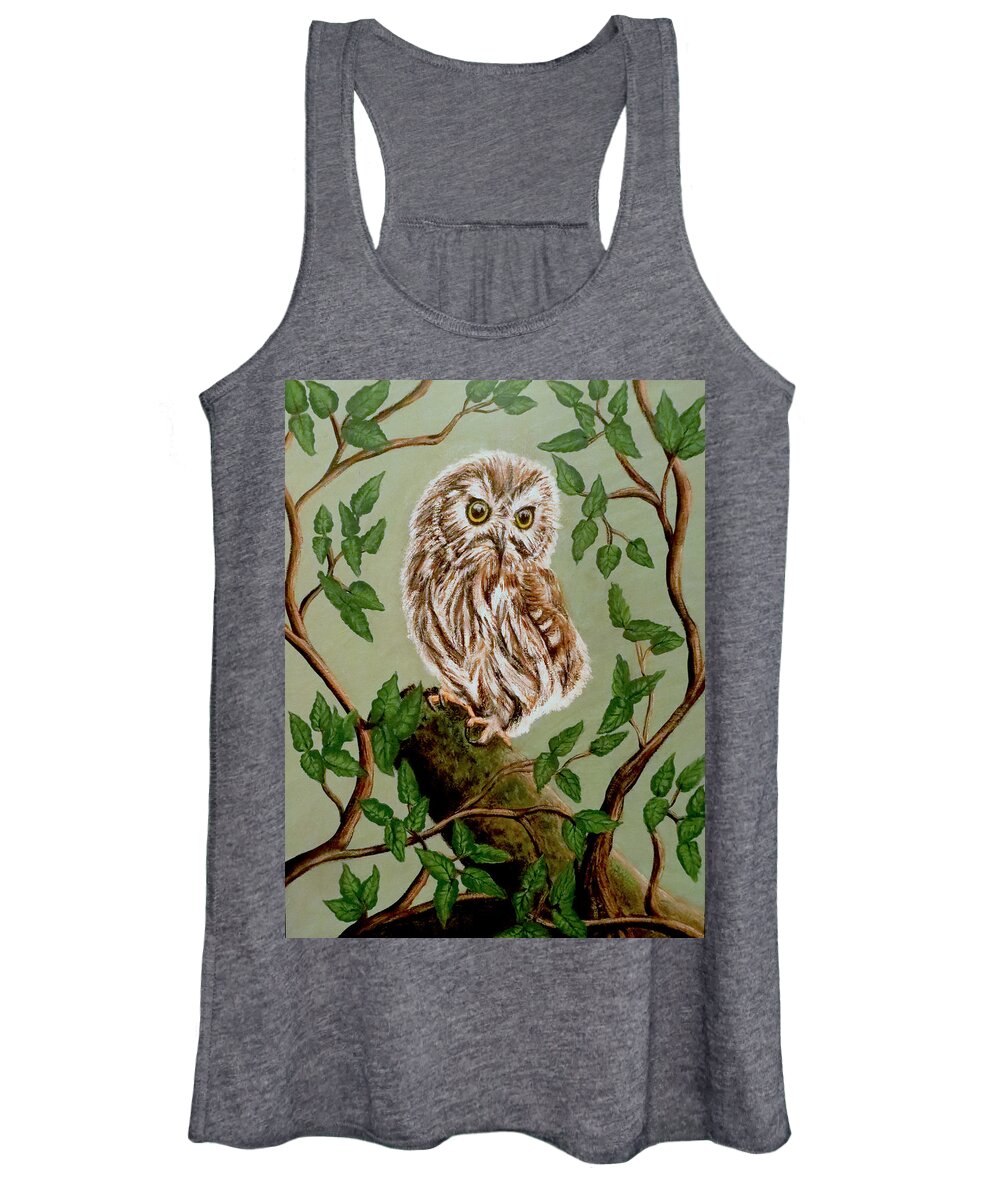 Painting Women's Tank Top featuring the painting Northern Saw-Whet Owl by Teresa Wing