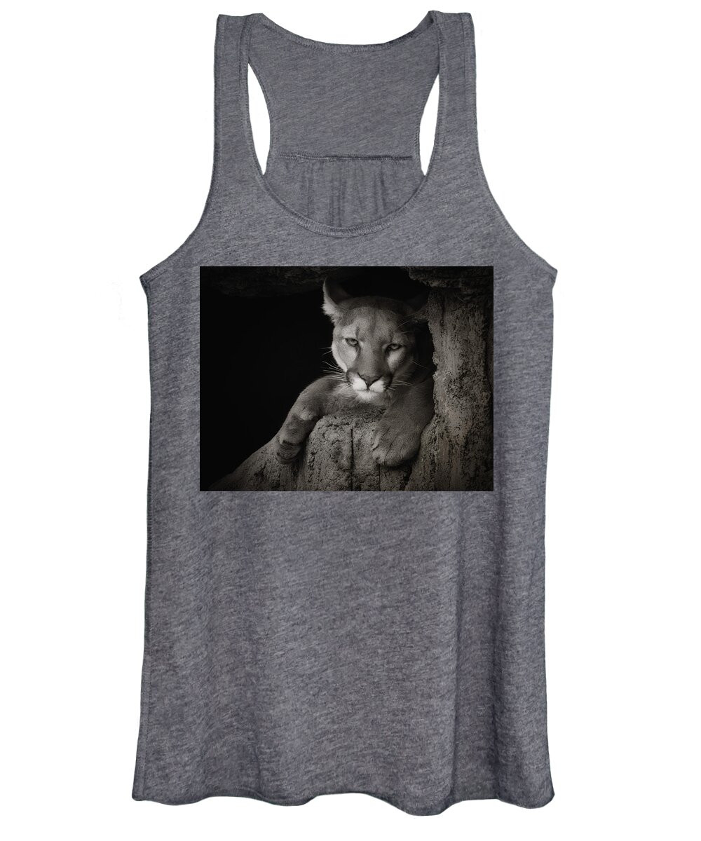 Mountain Lions Women's Tank Top featuring the photograph Not A Happy Cat by Elaine Malott