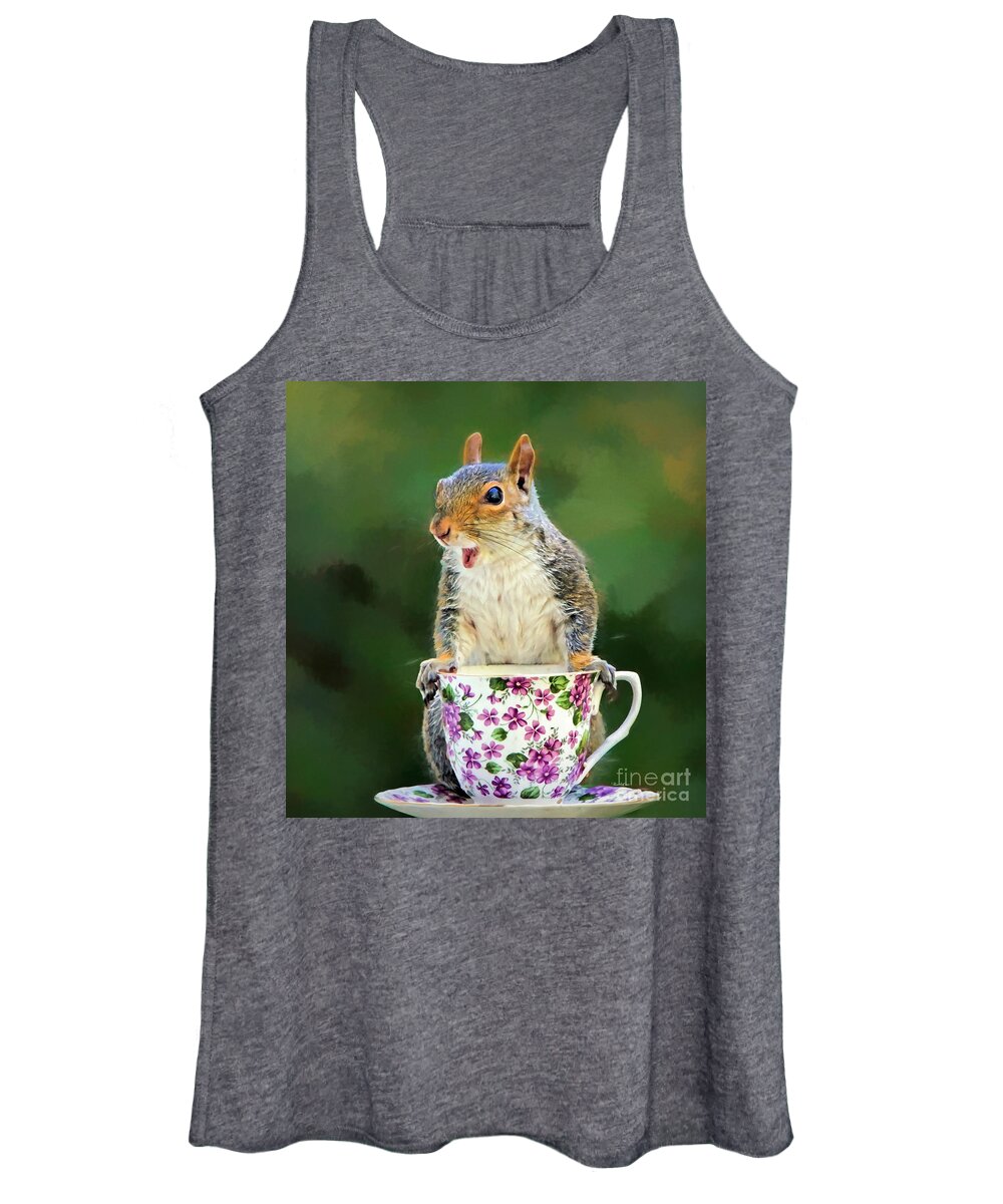 Squirrel Women's Tank Top featuring the mixed media Oh Happy Day by Tina LeCour