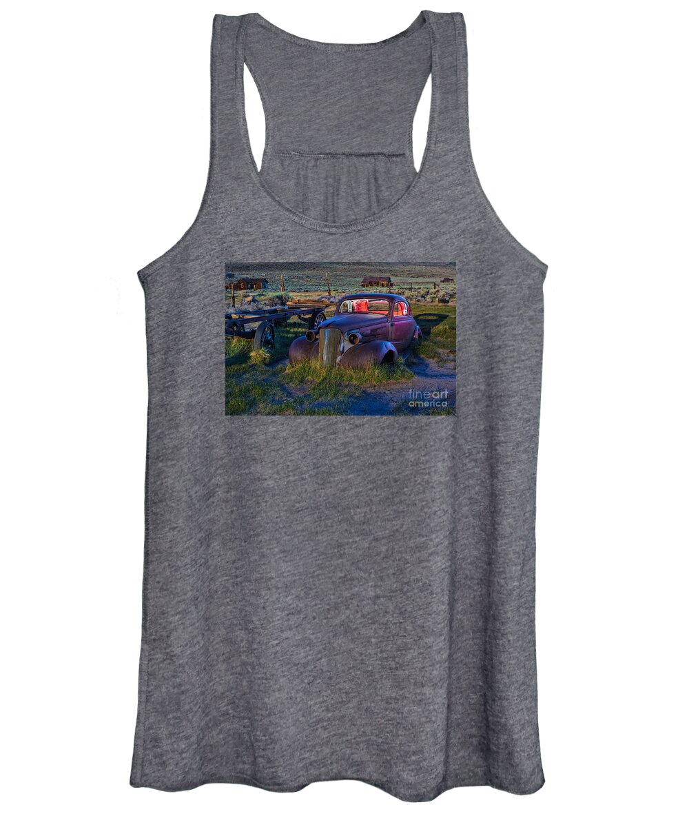 Bodie Women's Tank Top featuring the photograph Old Bodie Car By Moonlight by Mimi Ditchie