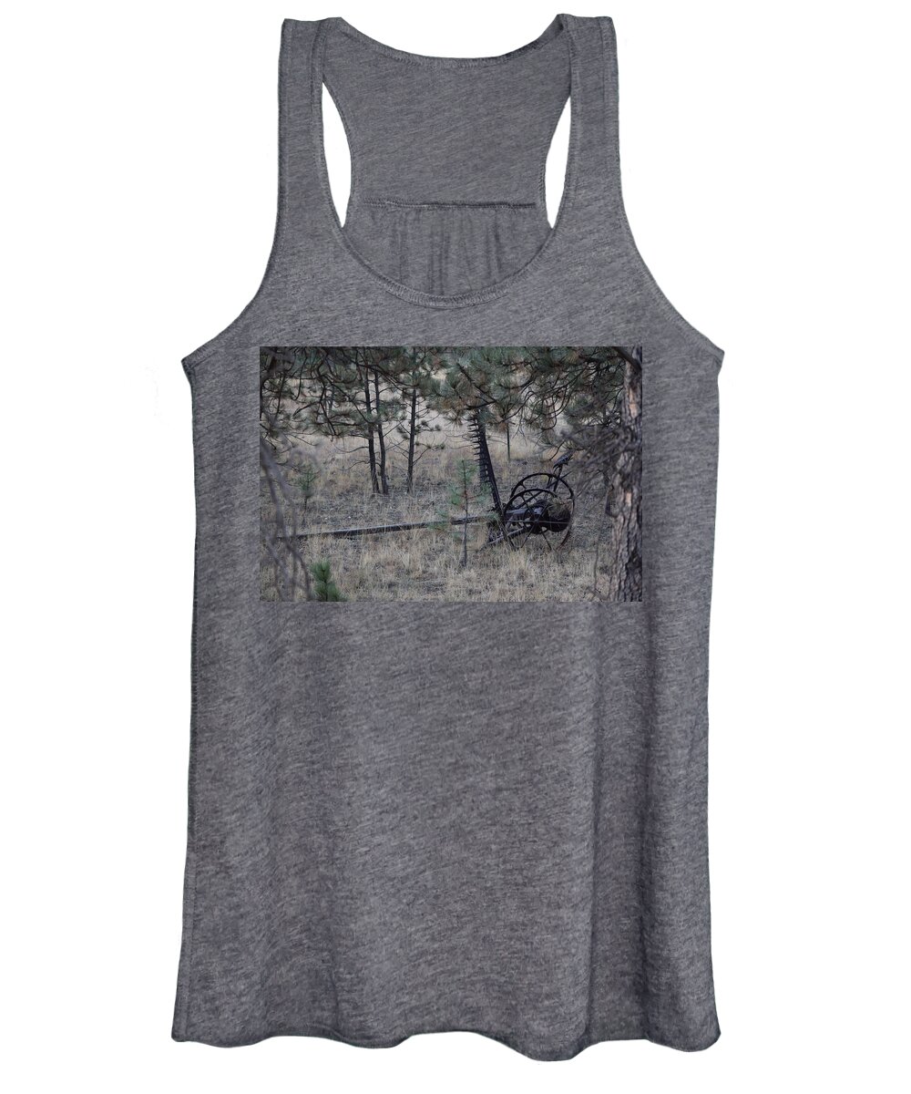 Old Women's Tank Top featuring the photograph Old Farm Implement Lake George CO #4 by Margarethe Binkley