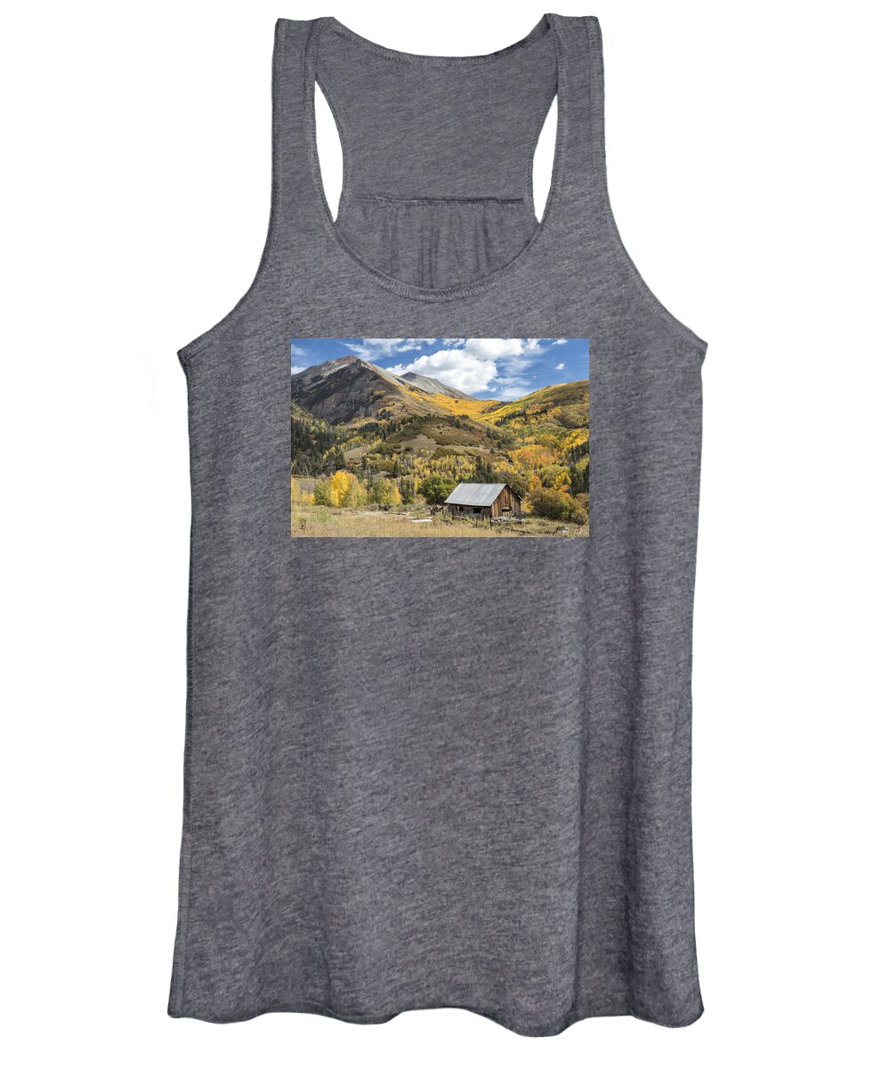 Autumn Women's Tank Top featuring the photograph Old Shack and Equipment by Denise Bush