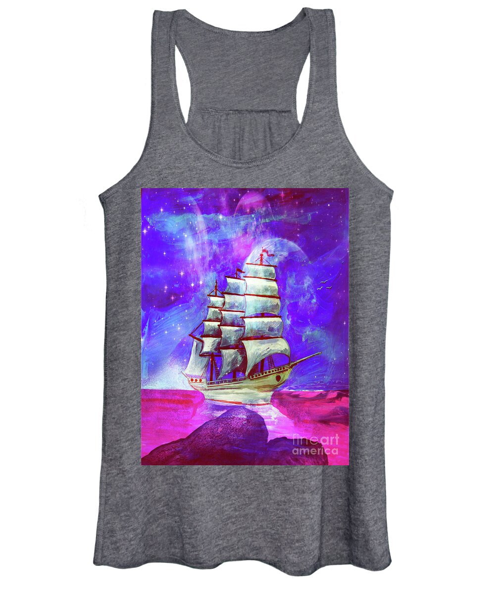 Sea Women's Tank Top featuring the digital art On the Sea At Sunset by Digital Art Cafe